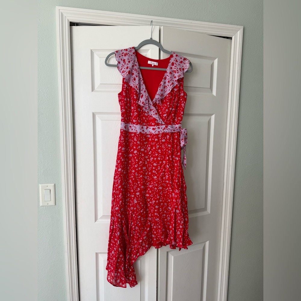 Parker Jennifer Combo faux-wrap dress in a red and lilac floral print size 0 - Picture 6 of 11